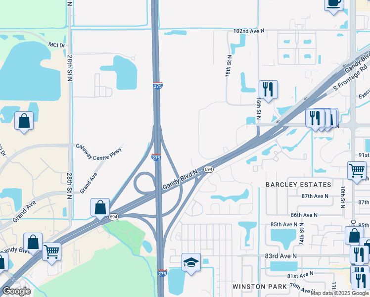 map of restaurants, bars, coffee shops, grocery stores, and more near 2003 Gandy Boulevard North in St. Petersburg