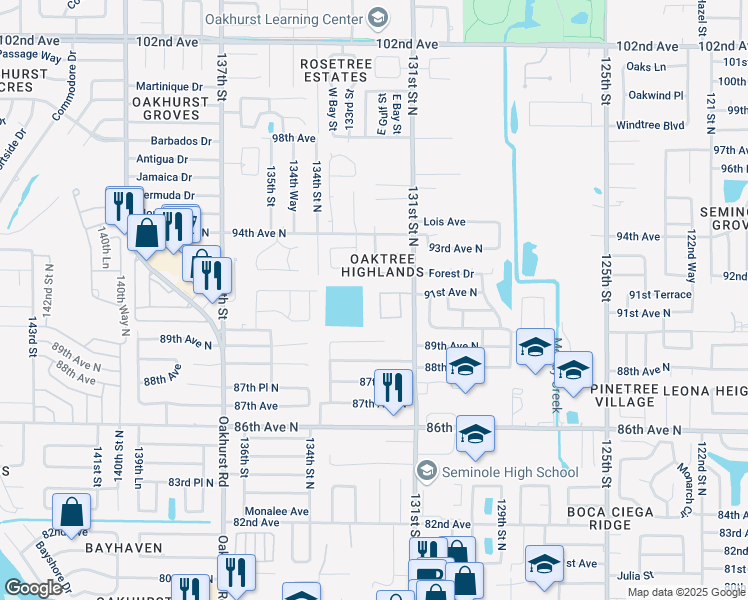 map of restaurants, bars, coffee shops, grocery stores, and more near 13159 Kensington Isle Way in Seminole