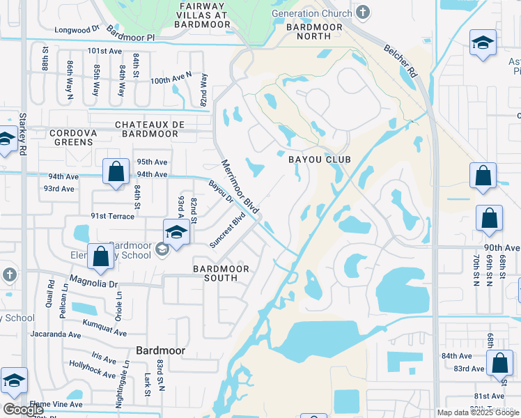 map of restaurants, bars, coffee shops, grocery stores, and more near 7891 Oliver Road in Seminole