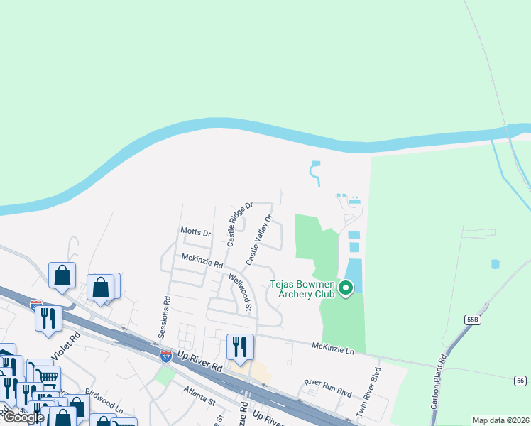 map of restaurants, bars, coffee shops, grocery stores, and more near 4029 Castle Ridge Drive in Corpus Christi