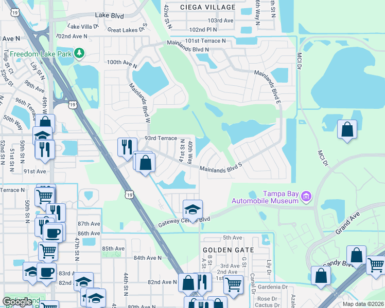 map of restaurants, bars, coffee shops, grocery stores, and more near 9237 41st Street North in Pinellas Park