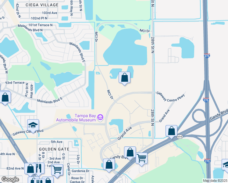 map of restaurants, bars, coffee shops, grocery stores, and more near 9201 MCI Drive in Pinellas Park
