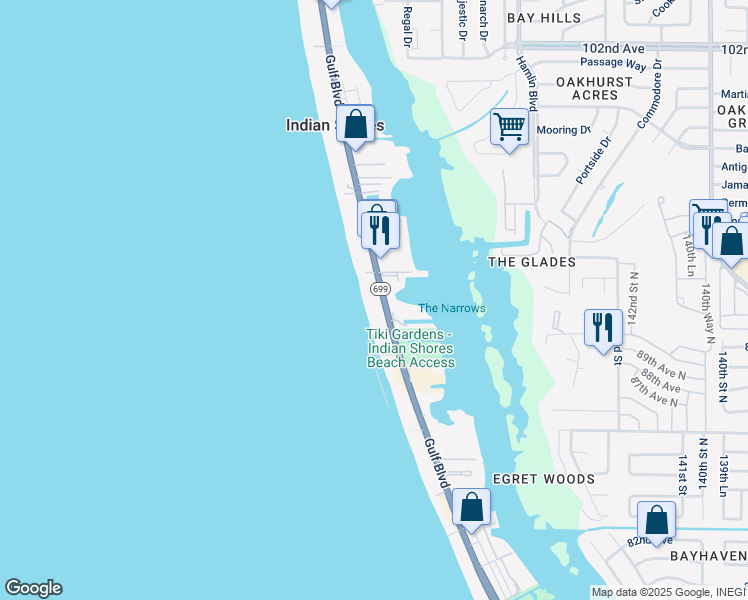 map of restaurants, bars, coffee shops, grocery stores, and more near 19636 Gulf Boulevard in Indian Shores