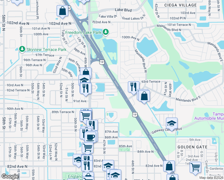 map of restaurants, bars, coffee shops, grocery stores, and more near 169 3rd Street in Pinellas Park