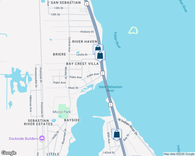 map of restaurants, bars, coffee shops, grocery stores, and more near 4100 Main Street in Sebastian