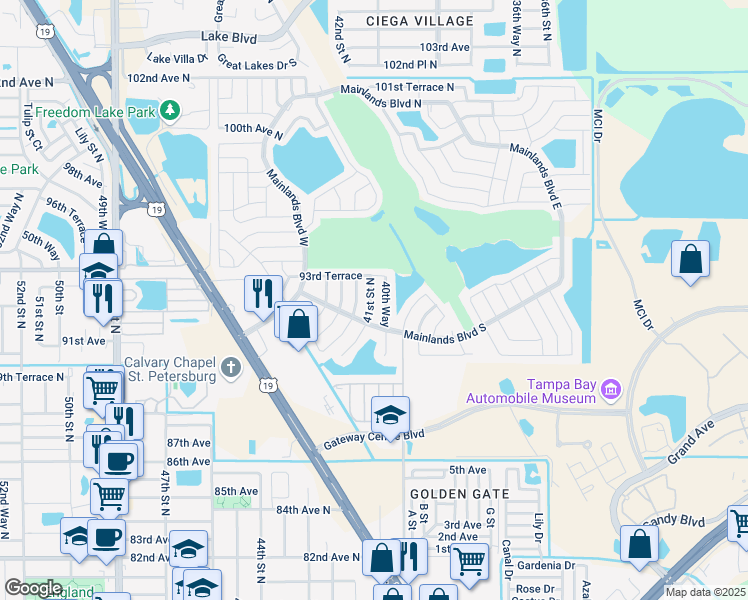 map of restaurants, bars, coffee shops, grocery stores, and more near 9237 41st Street North in Pinellas Park