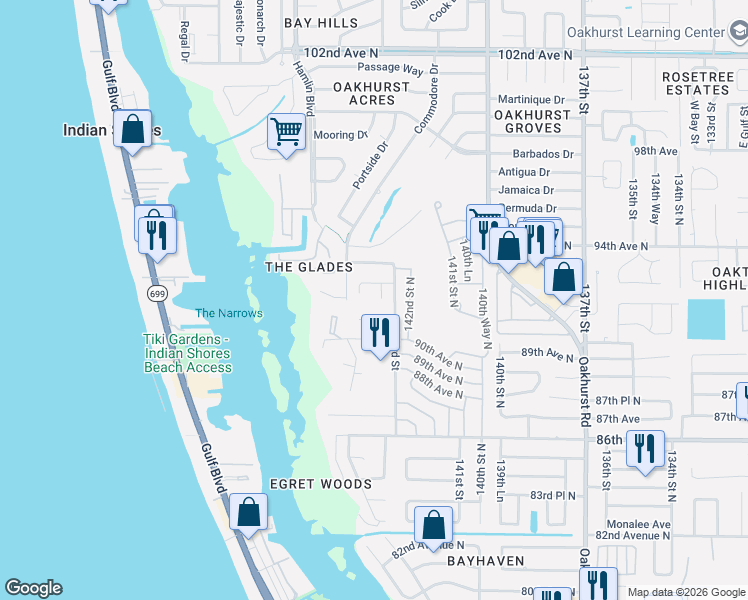 map of restaurants, bars, coffee shops, grocery stores, and more near 9237 143rd Lane in Seminole