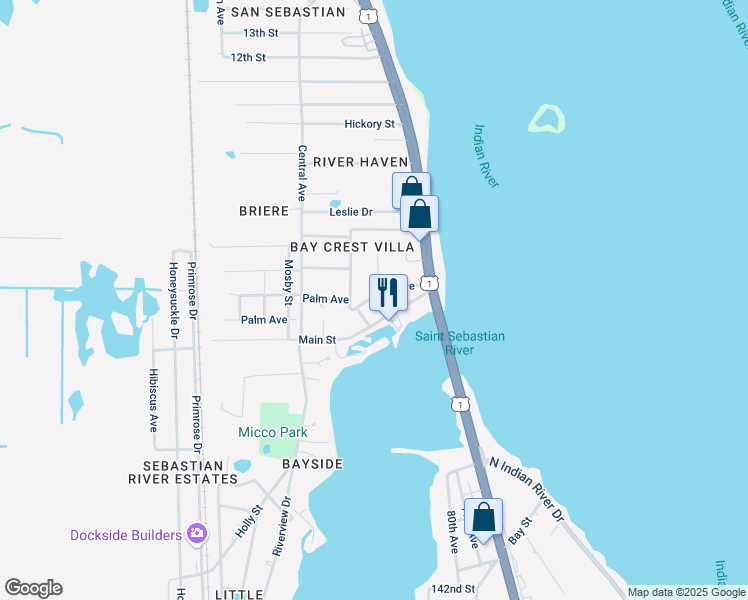 map of restaurants, bars, coffee shops, grocery stores, and more near 4055 Palm Avenue in Sebastian