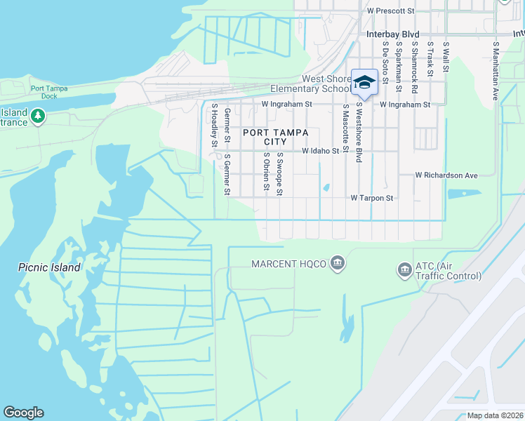 map of restaurants, bars, coffee shops, grocery stores, and more near 7607 South Obrien Street in Tampa