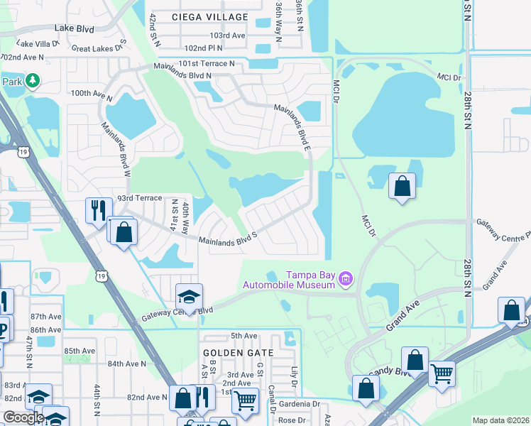 map of restaurants, bars, coffee shops, grocery stores, and more near 9244 36th Way North in Pinellas Park