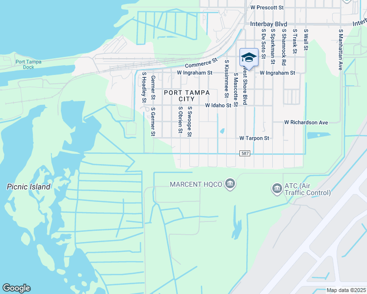map of restaurants, bars, coffee shops, grocery stores, and more near 7607 South Obrien Street in Tampa