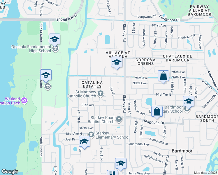 map of restaurants, bars, coffee shops, grocery stores, and more near 9251 90th Street in Seminole