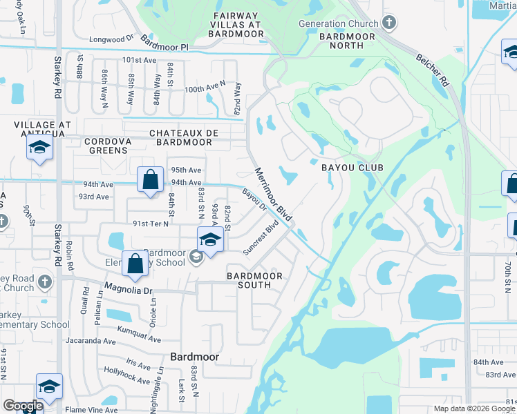 map of restaurants, bars, coffee shops, grocery stores, and more near 8043 91st Terrace in Seminole