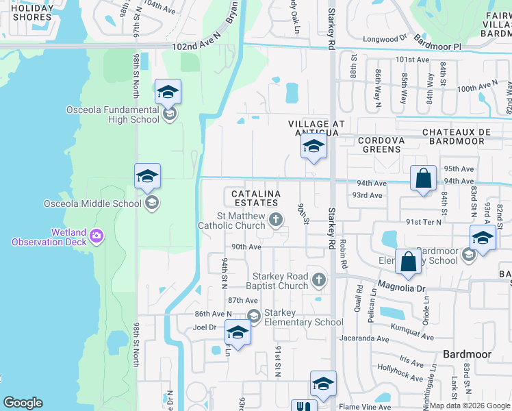 map of restaurants, bars, coffee shops, grocery stores, and more near 9245 92nd Way in Seminole