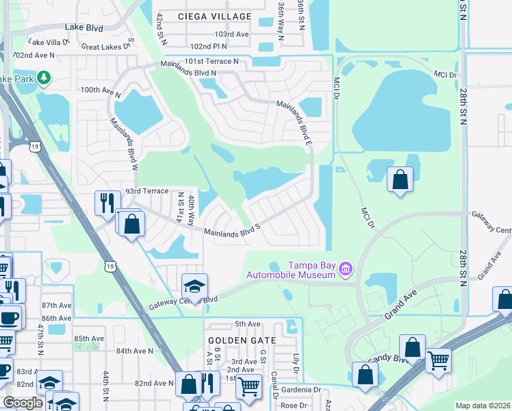 map of restaurants, bars, coffee shops, grocery stores, and more near 9244 36th Way North in Pinellas Park