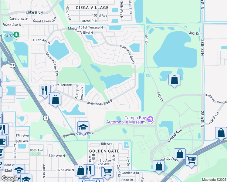 map of restaurants, bars, coffee shops, grocery stores, and more near 9244 36th Way North in Pinellas Park
