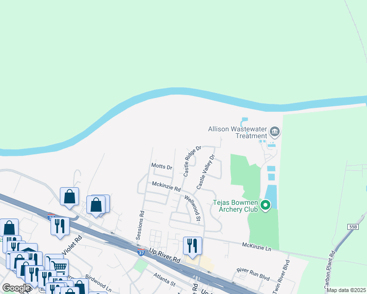 map of restaurants, bars, coffee shops, grocery stores, and more near 3801 Castle Knoll Drive in Corpus Christi