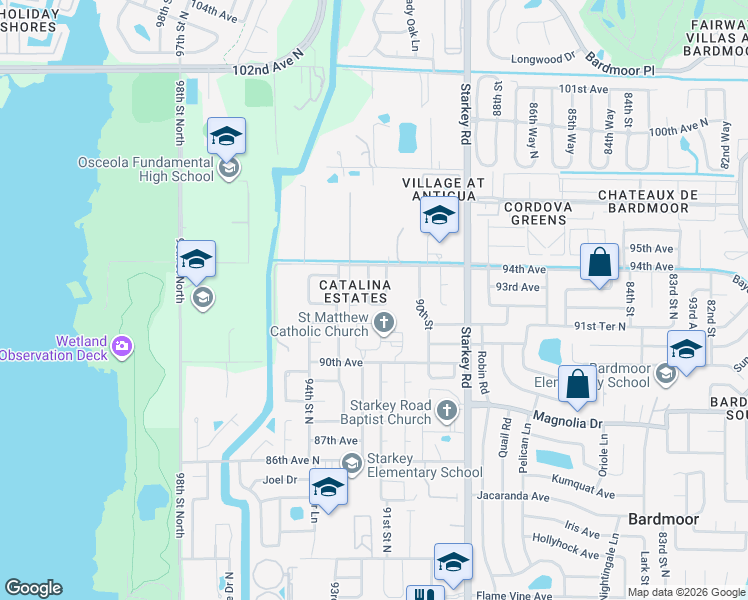 map of restaurants, bars, coffee shops, grocery stores, and more near 9245 92nd Way in Seminole