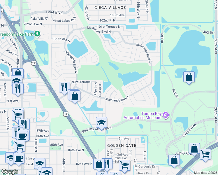 map of restaurants, bars, coffee shops, grocery stores, and more near 9210 40th Street North in Pinellas Park