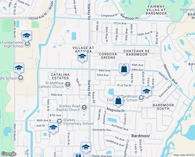map of restaurants, bars, coffee shops, grocery stores, and more near 8843 92nd Terrace in Seminole