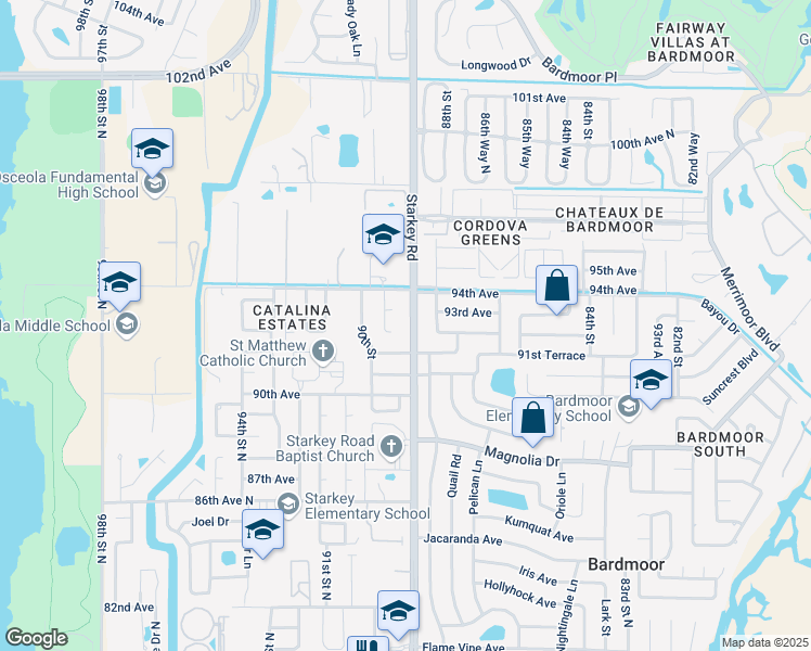 map of restaurants, bars, coffee shops, grocery stores, and more near 9264 Starkey Road in Seminole