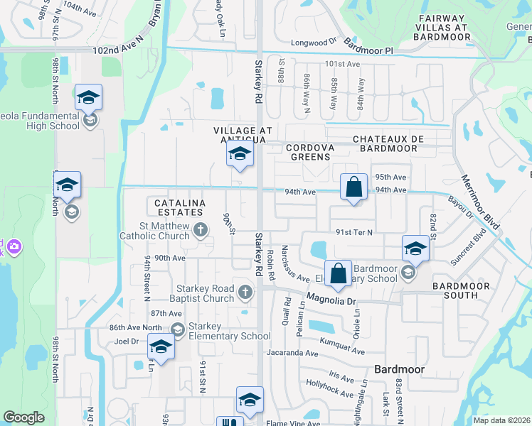 map of restaurants, bars, coffee shops, grocery stores, and more near 9264 Starkey Road in Seminole