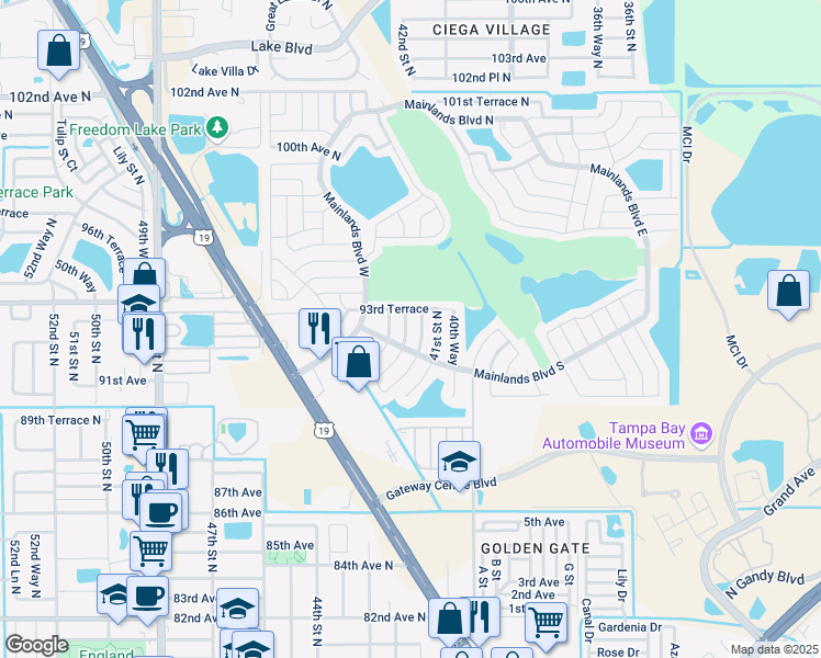 map of restaurants, bars, coffee shops, grocery stores, and more near 9217 42nd Street North in Pinellas Park