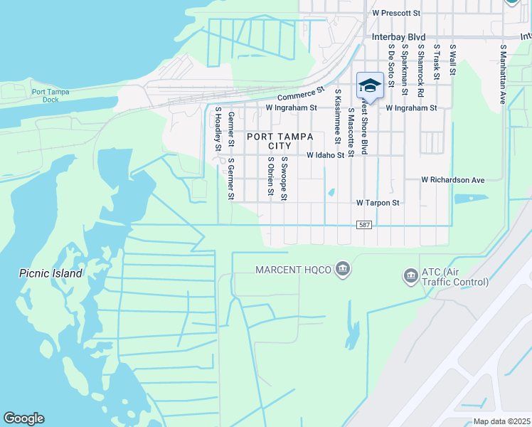 map of restaurants, bars, coffee shops, grocery stores, and more near 7607 South Obrien Street in Tampa