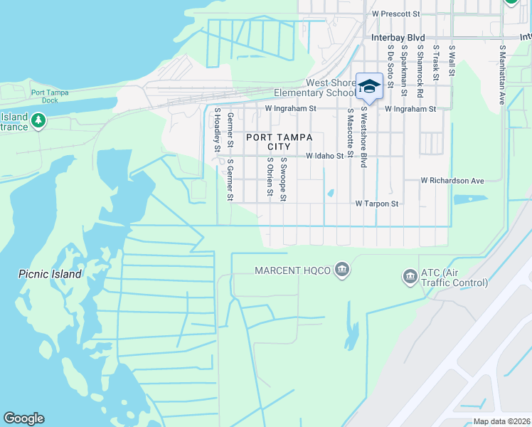 map of restaurants, bars, coffee shops, grocery stores, and more near 7607 South Obrien Street in Tampa
