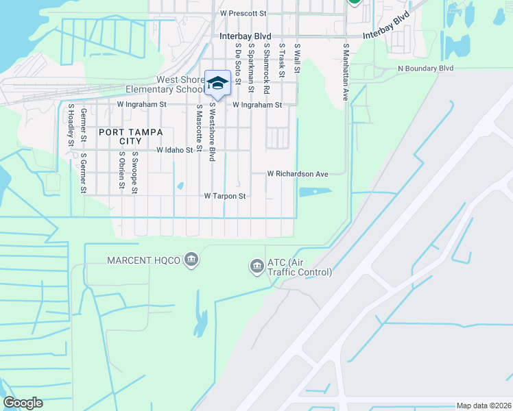 map of restaurants, bars, coffee shops, grocery stores, and more near 7605 South Shamrock Road in Tampa
