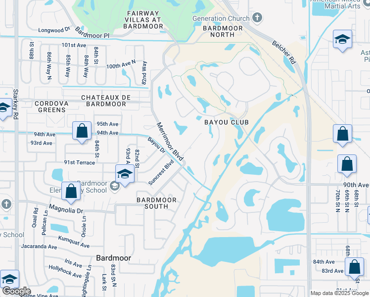 map of restaurants, bars, coffee shops, grocery stores, and more near 7891 Oliver Road in Seminole