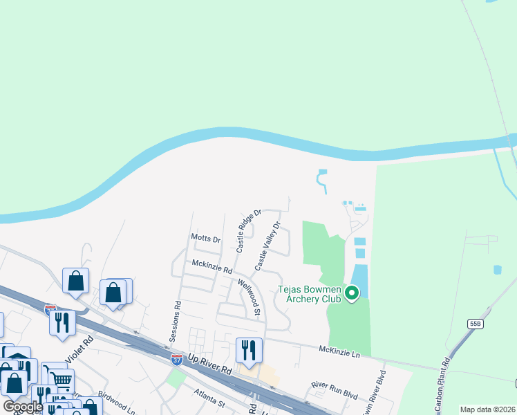 map of restaurants, bars, coffee shops, grocery stores, and more near 4009 Castle Ridge Drive in Corpus Christi