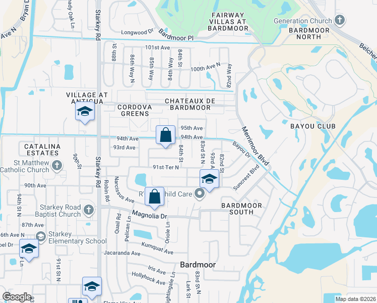 map of restaurants, bars, coffee shops, grocery stores, and more near 9281 84th Street in Seminole