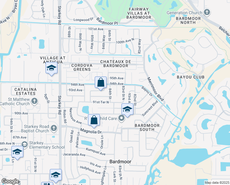 map of restaurants, bars, coffee shops, grocery stores, and more near 9281 84th Street in Seminole