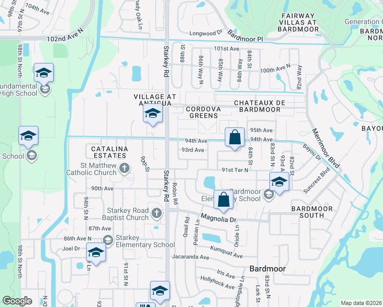 map of restaurants, bars, coffee shops, grocery stores, and more near 8843 92nd Terrace in Seminole