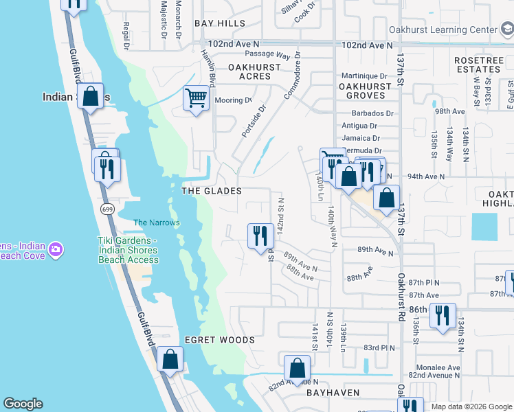 map of restaurants, bars, coffee shops, grocery stores, and more near 9256 Sea Oaks Court in Seminole