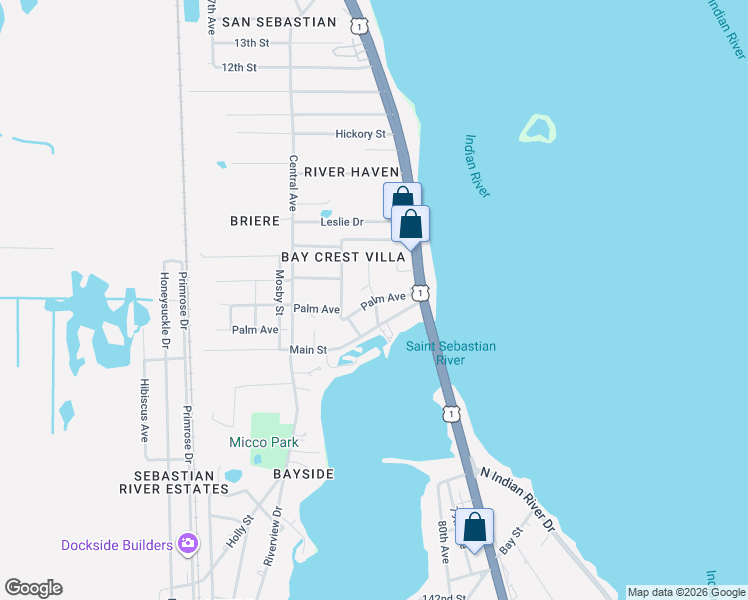 map of restaurants, bars, coffee shops, grocery stores, and more near 4055 Palm Avenue in Sebastian