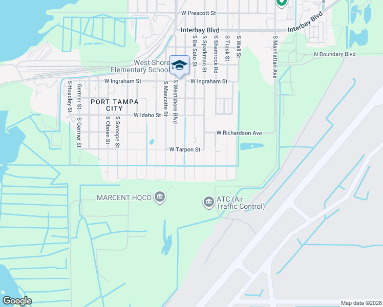 map of restaurants, bars, coffee shops, grocery stores, and more near 7607 South De Soto Street in Tampa