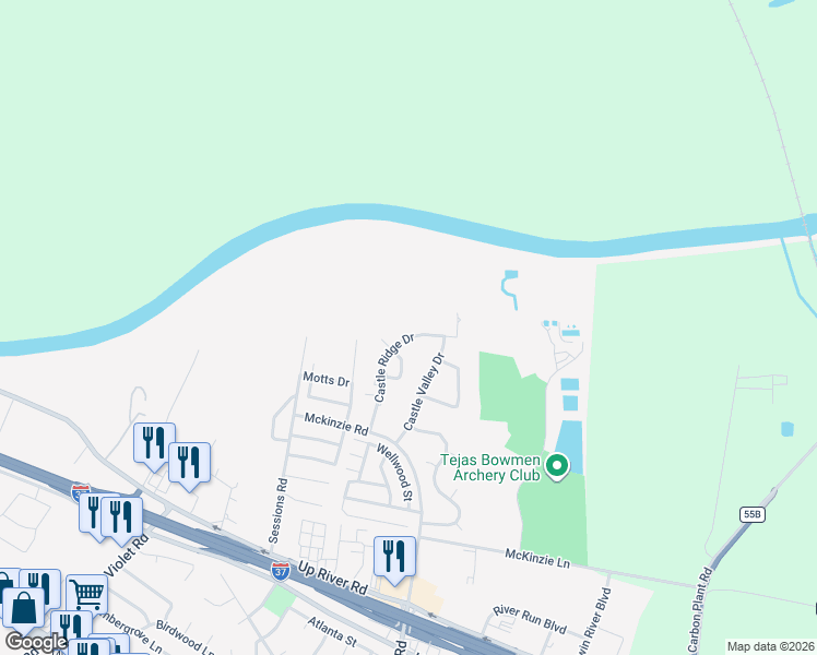 map of restaurants, bars, coffee shops, grocery stores, and more near 4009 Castle Ridge Drive in Corpus Christi