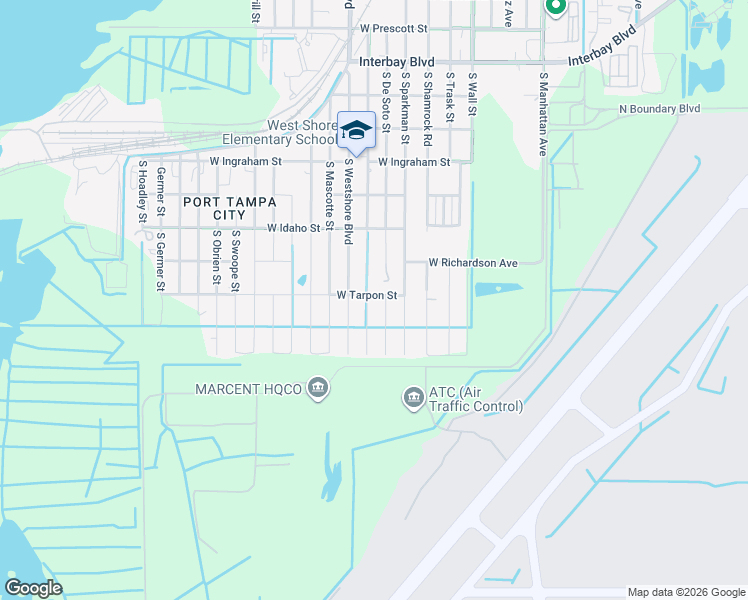 map of restaurants, bars, coffee shops, grocery stores, and more near 7607 South De Soto Street in Tampa