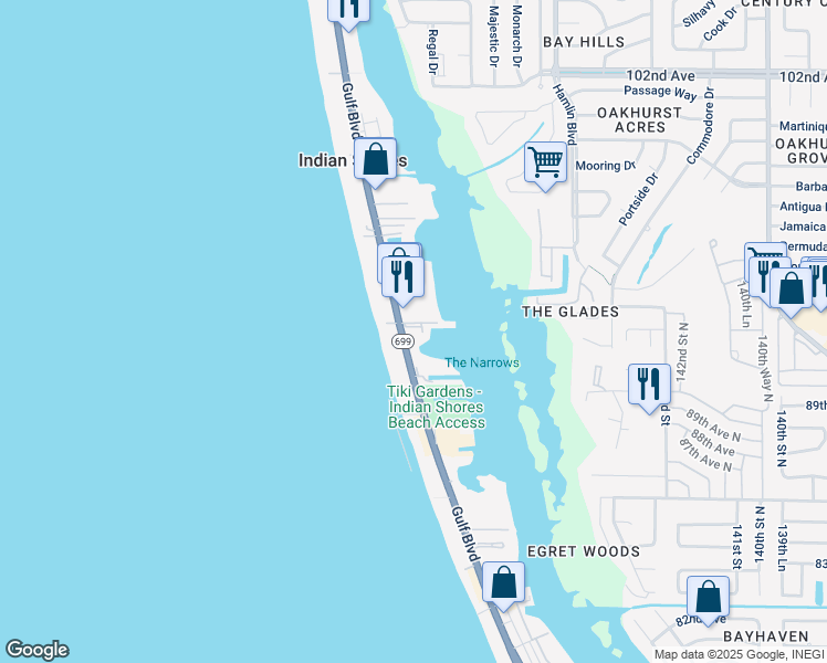 map of restaurants, bars, coffee shops, grocery stores, and more near 19636 Gulf Boulevard in Indian Shores