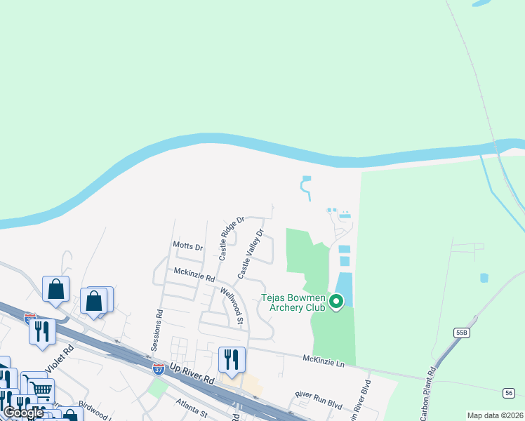 map of restaurants, bars, coffee shops, grocery stores, and more near 4029 Castle Ridge Drive in Corpus Christi