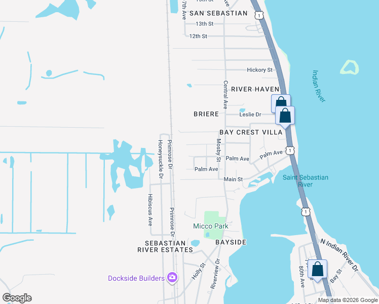 map of restaurants, bars, coffee shops, grocery stores, and more near 3700 Church Street in Sebastian