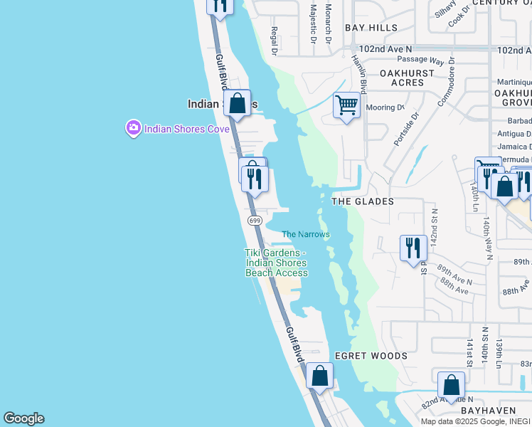 map of restaurants, bars, coffee shops, grocery stores, and more near 19636 Gulf Boulevard in Indian Shores