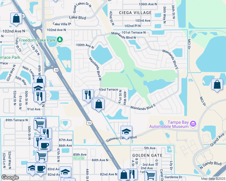 map of restaurants, bars, coffee shops, grocery stores, and more near 9217 42nd Street North in Pinellas Park