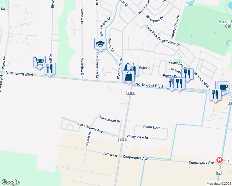 map of restaurants, bars, coffee shops, grocery stores, and more near 3922 River Trail Drive in Robstown