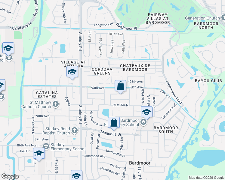 map of restaurants, bars, coffee shops, grocery stores, and more near 8588 95th Avenue in Seminole