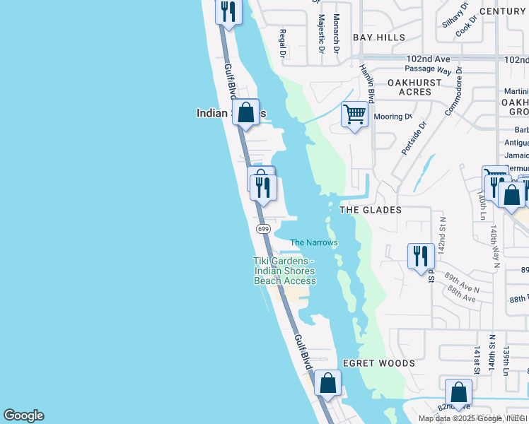 map of restaurants, bars, coffee shops, grocery stores, and more near 19711 Gulf Boulevard in Indian Shores