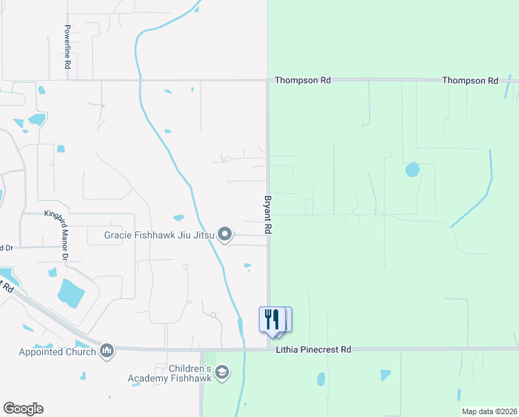 map of restaurants, bars, coffee shops, grocery stores, and more near 10103 Bryant Road in Lithia