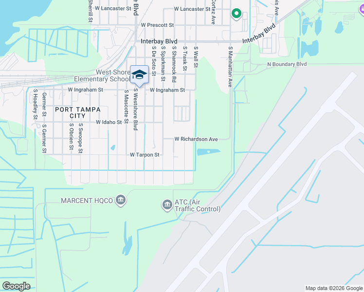 map of restaurants, bars, coffee shops, grocery stores, and more near 7506 South Trask Street in Tampa